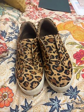 J Slides Leopard Print Slip-On Sneakers in Tan and Black
